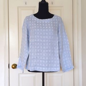 NWT. Sigrid Olsen 100% Linen Long Sleeve Plaid Blouse.